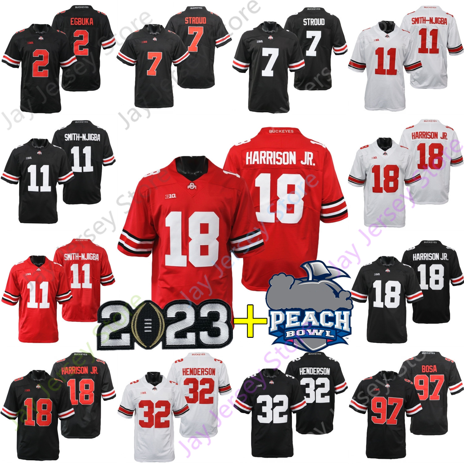 2023 Playoff Peach Bowl Ohio State Buckeyes Football Jersey NCAA College OSU C.J. Stroud Henderson Jaxon Smith-Njigba Marvin Harrison Jr. Williams Egbuka J.T. TUIMOLOAU, Black i
2023 Playoff Peach Bowl Ohio State Buckeyes Football Jersey NCAA College OSU C.J. Stroud Henderson Jaxon Smith-Njigba Marvin Harrison Jr. Williams Egbuka J.T. TUIMOLOAU, Black i