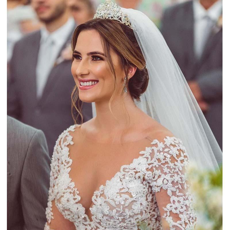 2023 Ball Gown Wedding Dresses Formal Bridal Gowns A Line Country Bohemia Beach Jewel Neck Illusion Long Sleeves Lace Appliques Crystal Beads Flowers 