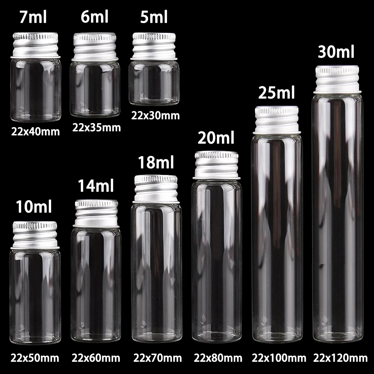 Glass Vials Small Bottles Mini Tiny Jars with Aluminum Screw Caps Sealed Top Metal Lids Cover For DIY Crafts