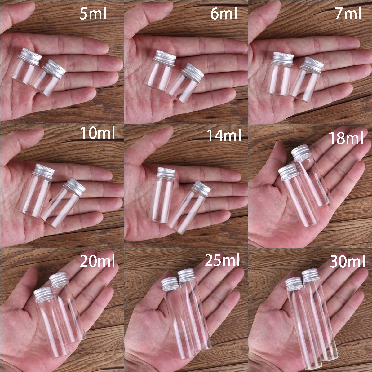 Glass Vials Small Bottles Mini Tiny Jars with Aluminum Screw Caps Sealed Top Metal Lids Cover For DIY Crafts