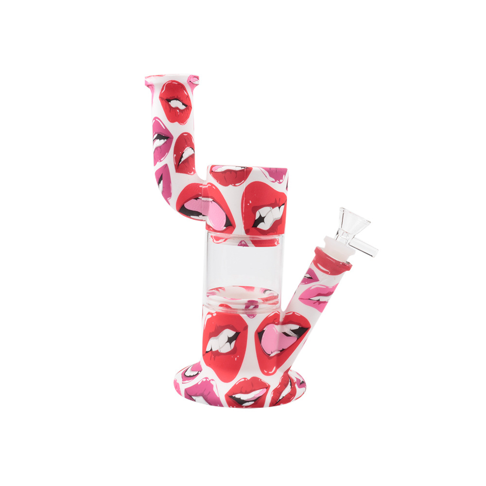 8.8" tall silicone bong with glass bowl and Lip print with handle Transfer printing water pipe dab rig for smoking
8.8" tall silicone bong with glass bowl and Lip print with handle Transfer printing water pipe dab rig for smoking