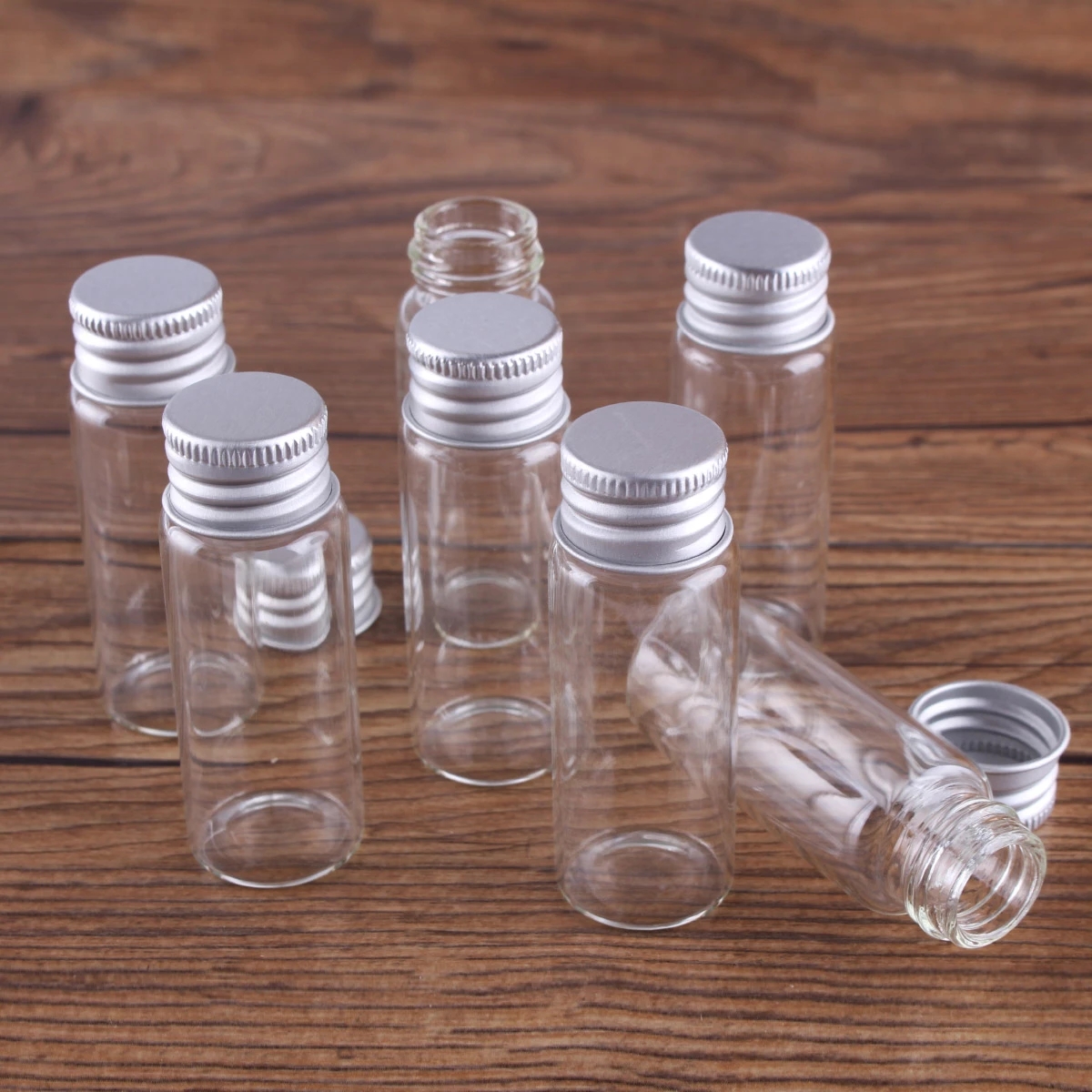 Glass Vials Small Bottles Mini Tiny Jars with Aluminum Screw Caps Sealed Top Metal Lids Cover For DIY Crafts