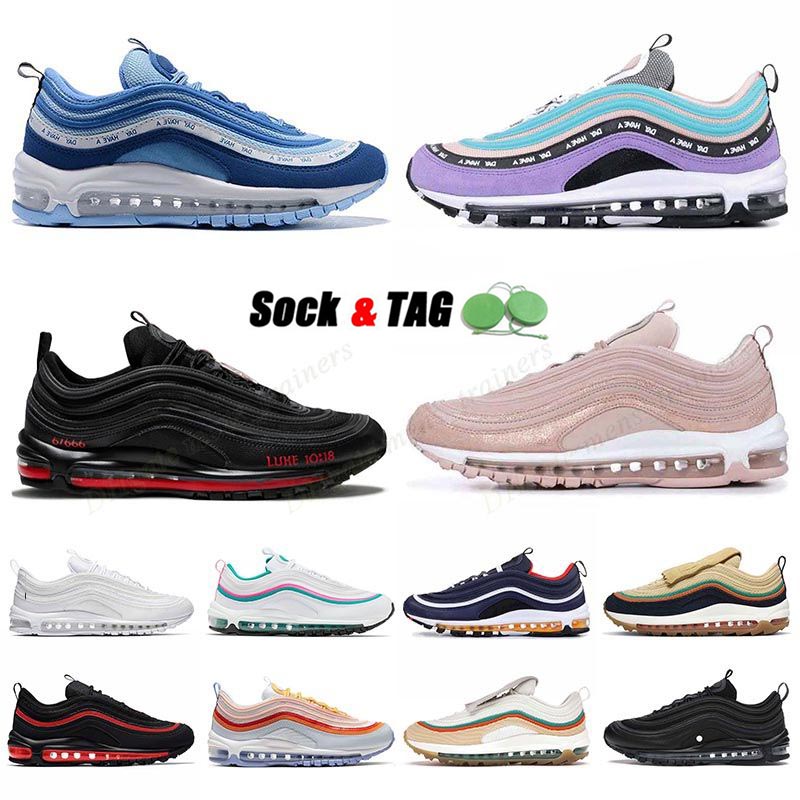 

fashion 97 97s Running Shoes Pink White Satan-1 Have Indigo Storm Melon Tint Barely Volt Atomic Pink Gym Red Worldwide Pack Men Women Sneakers Eur 36-45 Coat Trainer, A05 36-45 black metallic gold