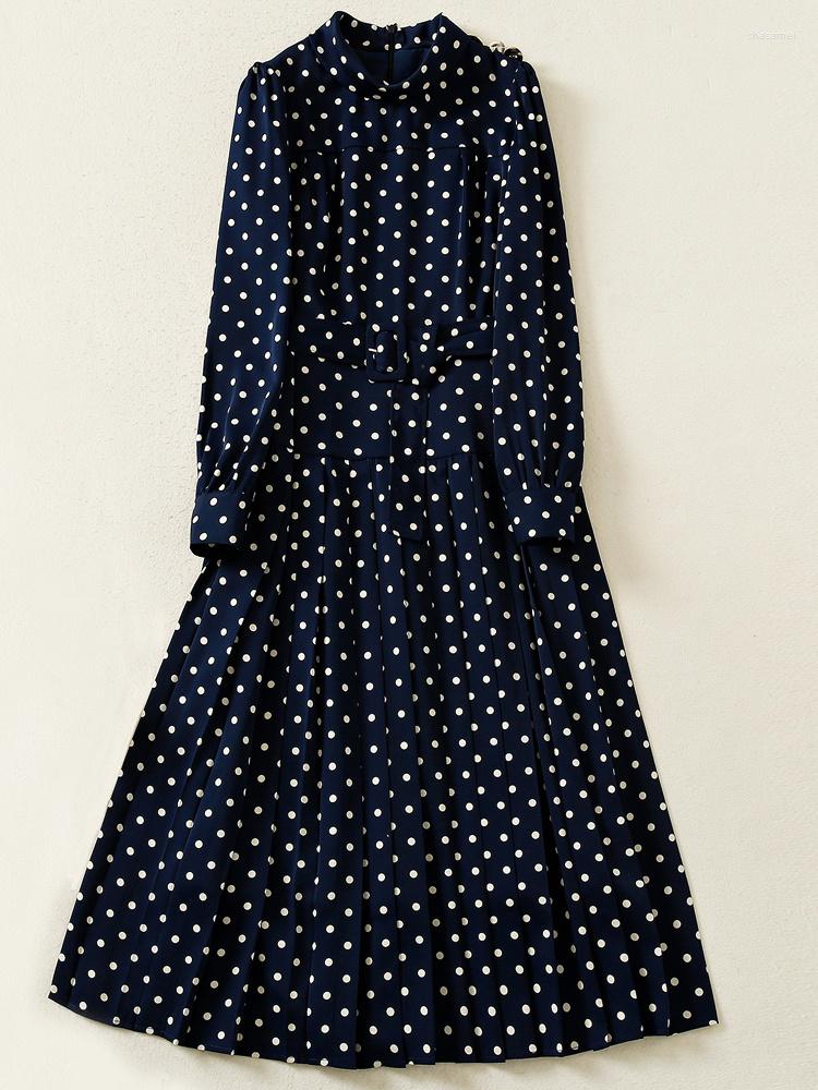 Casual Dresses Princess Kate Women Designer High Quality Spring Autumn Fashion Elegant Vintage Dot Pr