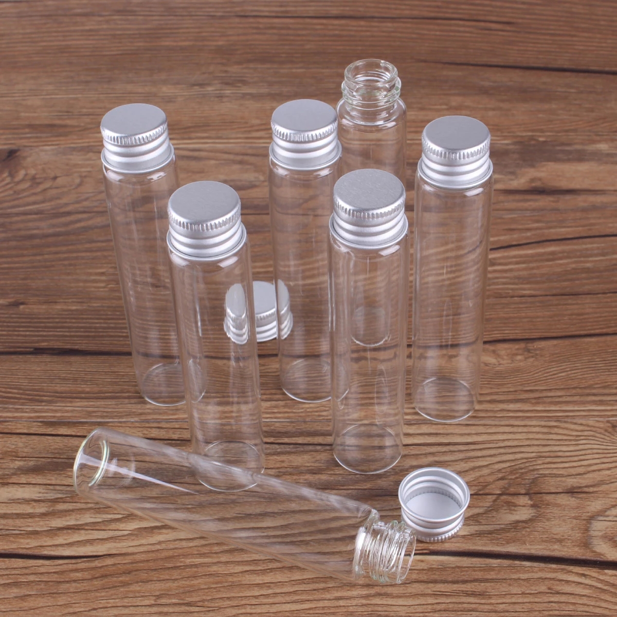 Glass Vials Small Bottles Mini Tiny Jars with Aluminum Screw Caps Sealed Top Metal Lids Cover For DIY Crafts