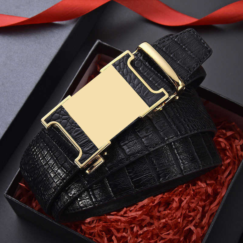 New H Automatic Buckle Alligator Belly Pattern Men Belt Business Suit Mens Fashion Brand Leather Belts Width 3.5cm