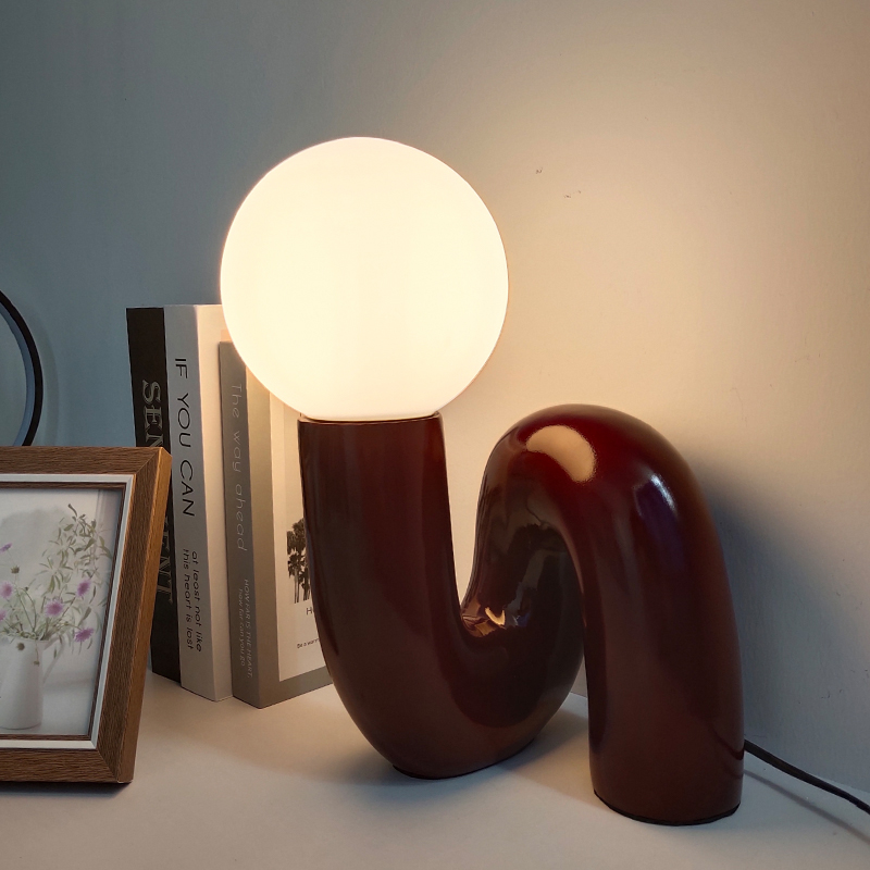 Modern Red LED Table lamps Featuring a Resin Glass Sphere - Ideal Addition to Nordic-Inspired Bedrooms