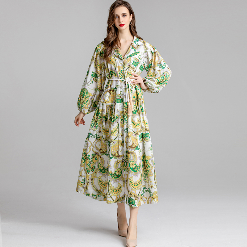 Women's Dress Turn Down Collar Long Sleeves Printed Lace Up Fashion Casual Designer Vestidos, Multi
Women's Dress Turn Down Collar Long Sleeves Printed Lace Up Fashion Casual Designer Vestidos, Multi