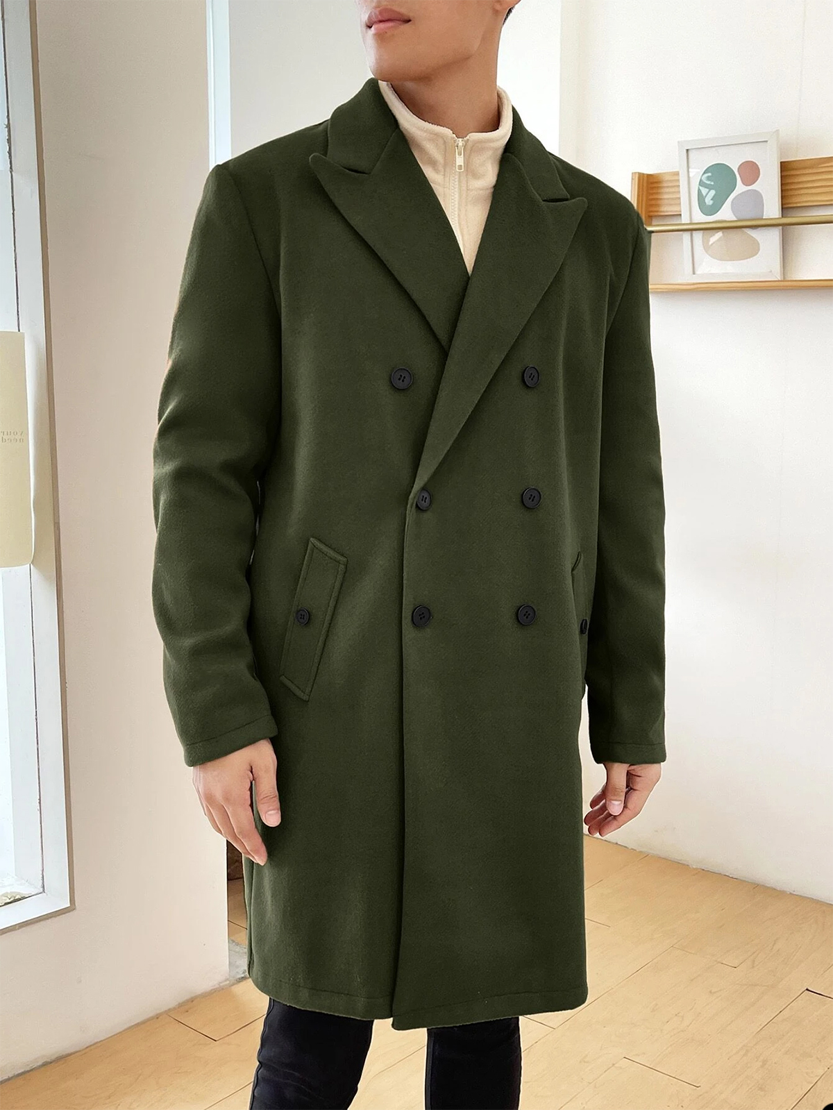 One Piece Wedding Tuxedos Men Suits Modern Formal Slim Solid Color Double Breasted Customized Fit Notched Lapel Two Outer Pockets Business Coat