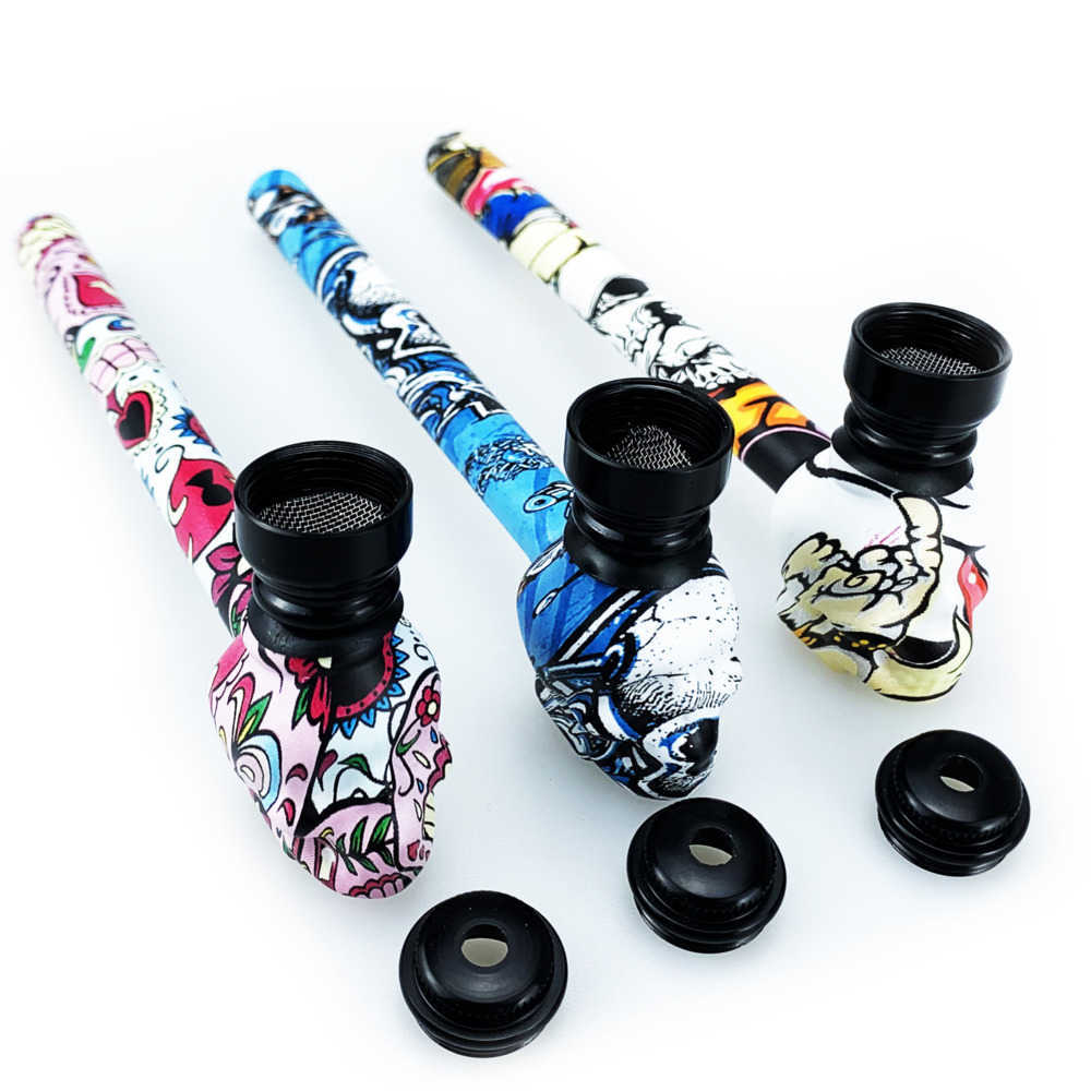Smoking Silicone Pipes Water Transfer Printed Color Metal pipe Skull Glass Pipe removable for wholesale
Smoking Silicone Pipes Water Transfer Printed Color Metal pipe Skull Glass Pipe removable for wholesale