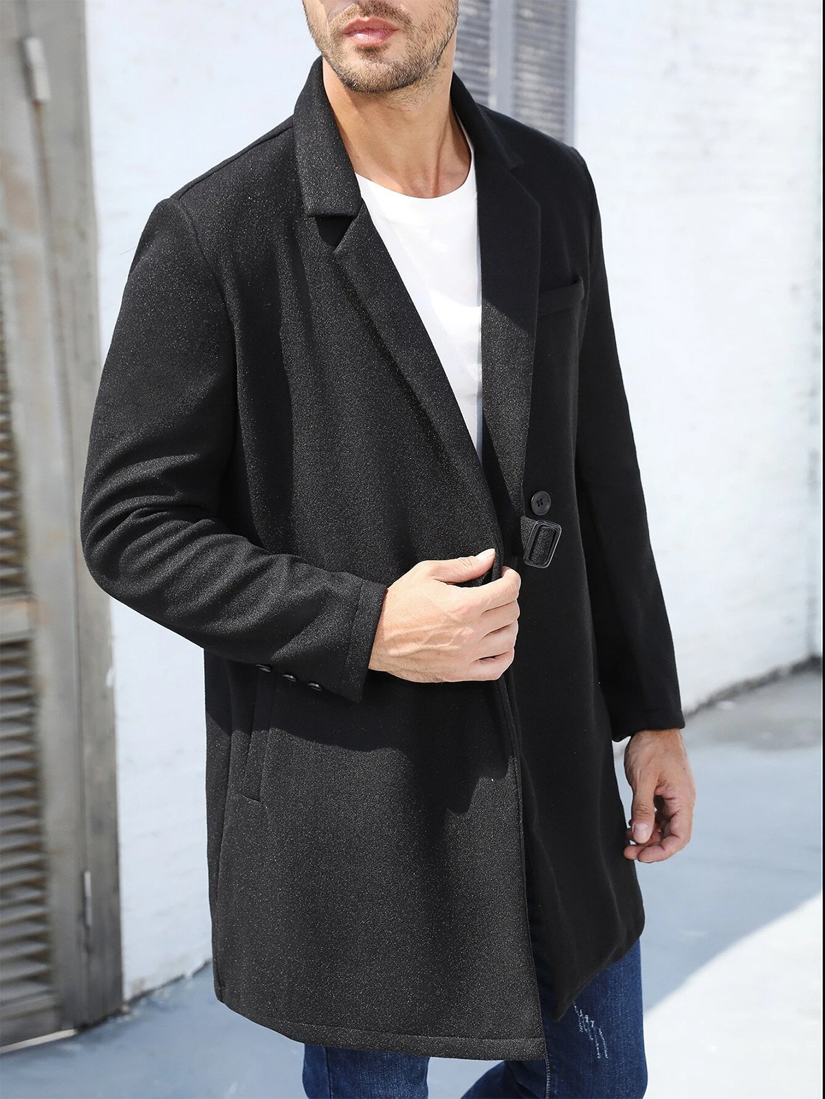 One Piece Handsome Wedding Tuxedos Men Suit Woolen Coat Unique Design Belt Outer Pockets Modern Formal Customized Business Suit Back Vent Casual Autum