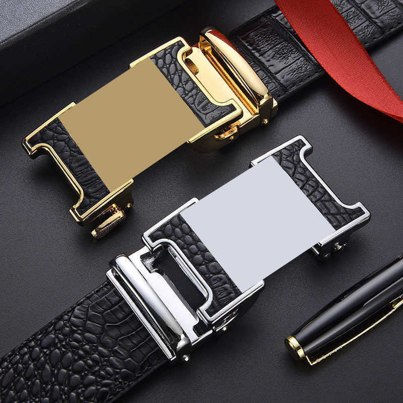 New H Automatic Buckle Alligator Belly Pattern Men Belt Business Suit Mens Fashion Brand Leather Belts Width 3.5cm