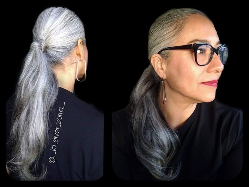 Salt and pepper silver grey human hair ponytail natural mixedl gray hair pony tail wraps around drawstring long seamless clip ins hair extension Diva1
