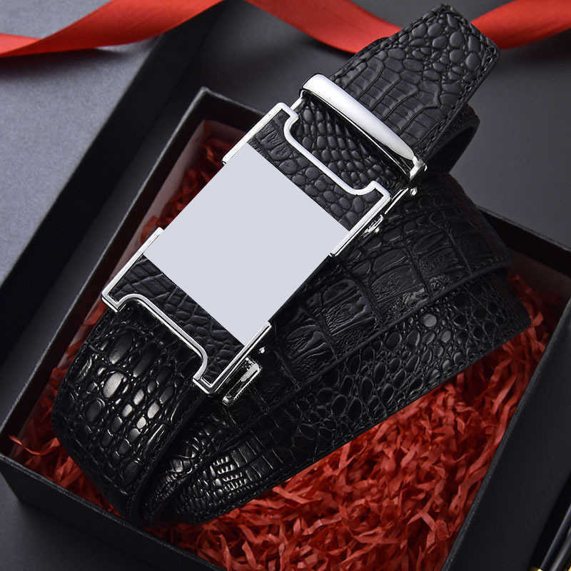 New H Automatic Buckle Alligator Belly Pattern Men Belt Business Suit Mens Fashion Brand Leather Belts Width 3.5cm