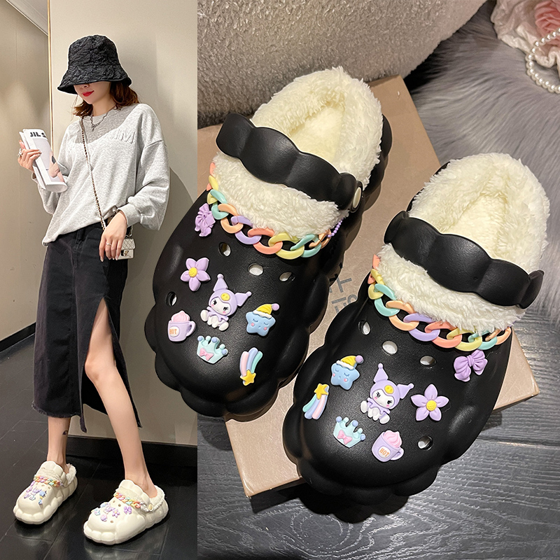 Designer Women's Winter Indoor Slippers Lovely Cartoon Thick Soled Warm Flush Flat Snow Slippers Holes Makaron Fantasy Colorful DIY Chain Blue Purple, White
Designer Women's Winter Indoor Slippers Lovely Cartoon Thick Soled Warm Flush Flat Snow Slippers Holes Makaron Fantasy Colorful DIY Chain Blue Purple, White