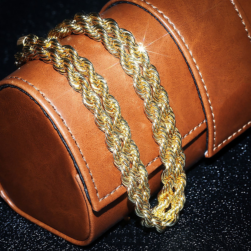 6mm 18-24inch 14K Yellow Gold Plated 316L Stainless Steel Twisted Rope Chain Necklace for Men Women Fashion Jewelry Gift