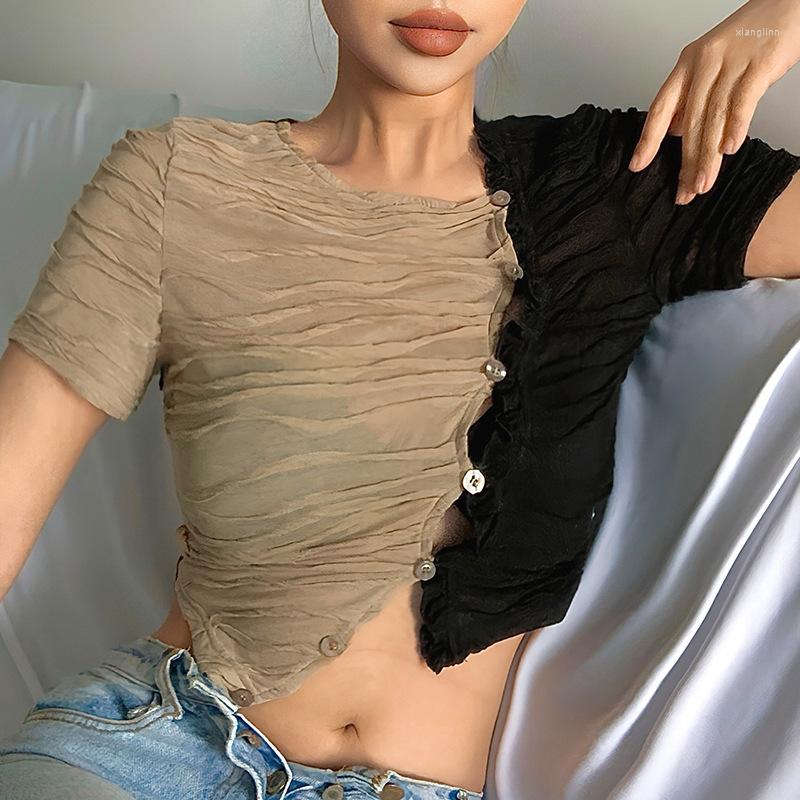 Women' T Shirts Women Sexy T-shirt Pleated Slim-Fit Crop-Top Patchwork Short Sleeve Girl Top Shirt Femme Irregular Edge Fashion Designer, Khaki
Women' T Shirts Women Sexy T-shirt Pleated Slim-Fit Crop-Top Patchwork Short Sleeve Girl Top Shirt Femme Irregular Edge Fashion Designer, Khaki