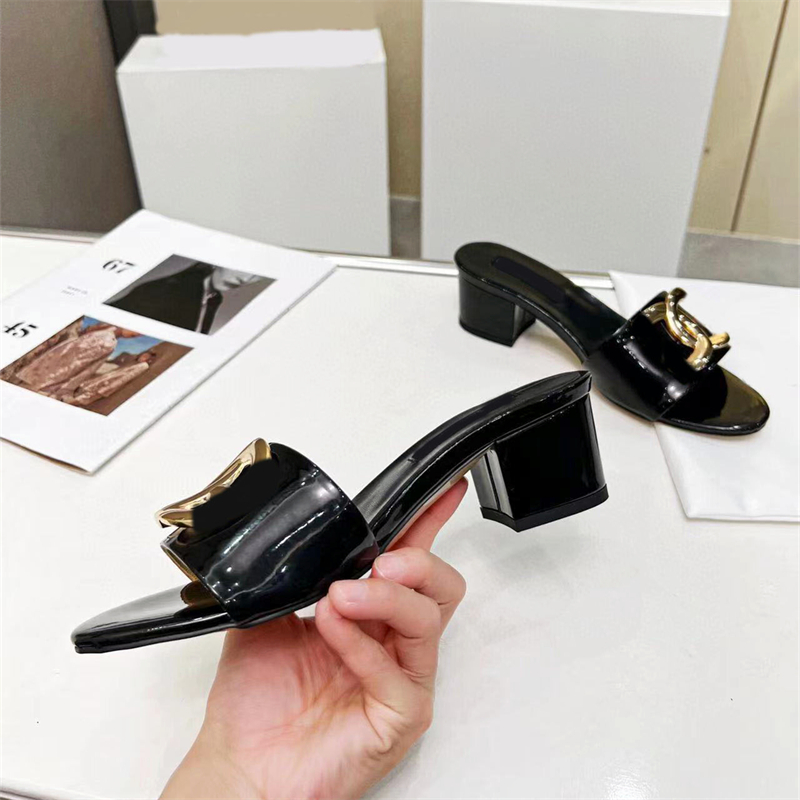 Designer women's high-heeled slippers summer chunky heels seaside resort beach buckle fashion sandals 6cm size 35-42