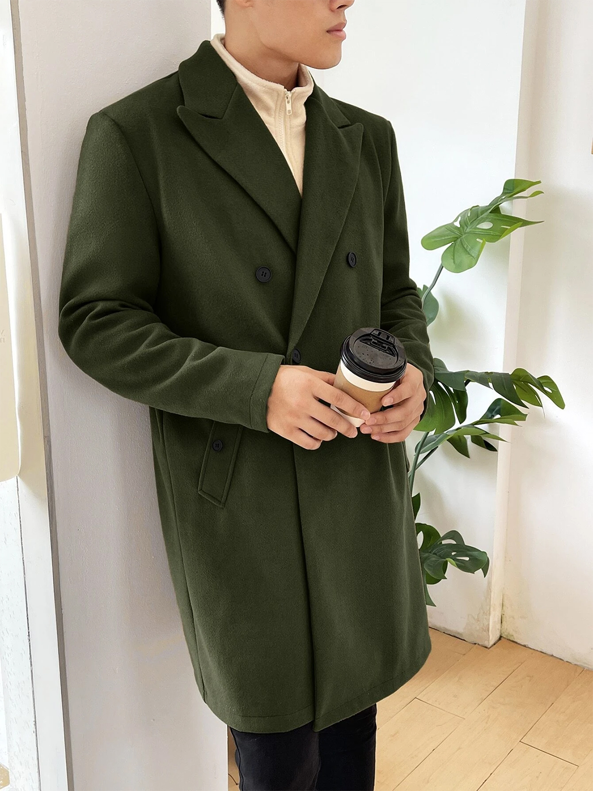 One Piece Wedding Tuxedos Men Suits Modern Formal Slim Solid Color Double Breasted Customized Fit Notched Lapel Two Outer Pockets Business Coat