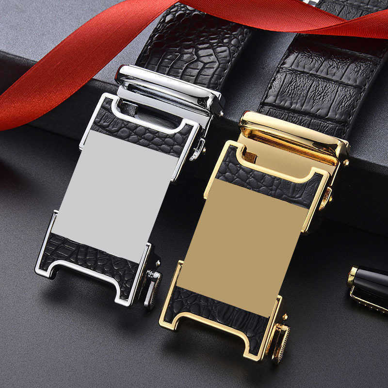 New H Automatic Buckle Alligator Belly Pattern Men Belt Business Suit Mens Fashion Brand Leather Belts Width 3.5cm