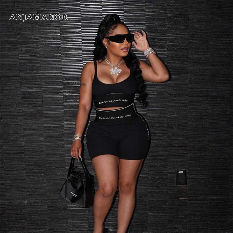 Women' Two Piece Pants ANJAMANOR Sexy Two Piece Set Streetwear Letter Print Zipper Rib Black Shorts Sets 2022 Summer Fashion Women Clothing D87-CH27 T221217
Women' Two Piece Pants ANJAMANOR Sexy Two Piece Set Streetwear Letter Print Zipper Rib Black Shorts Sets 2022 Summer Fashion Women Clothing D87-CH27 T221217