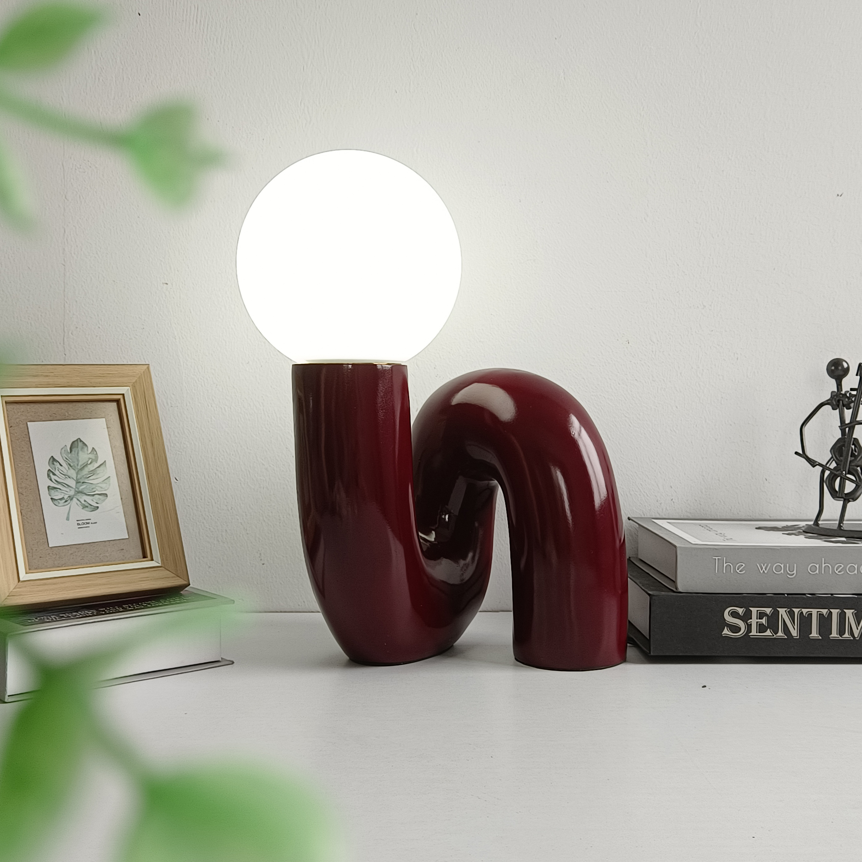 Modern Red LED Table lamps Featuring a Resin Glass Sphere - Ideal Addition to Nordic-Inspired Bedrooms
