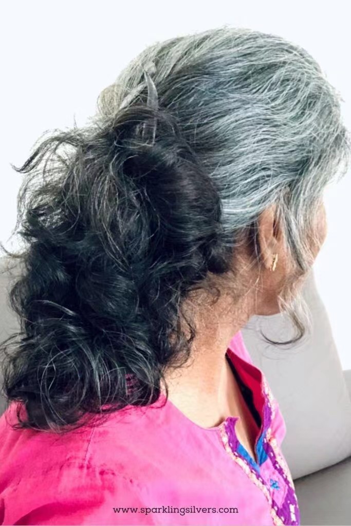 Salt and pepper silver grey human hair ponytail natural mixedl gray hair pony tail wraps around drawstring long seamless clip ins hair extension Diva1