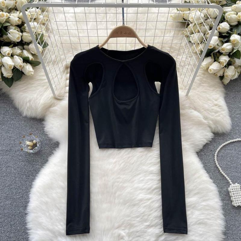 Women' T Shirts Autumn Design Sense Round Neck Hollow Long-sleeved Short Black Sexy Bottoming Chic And Versatile Tops
Women' T Shirts Autumn Design Sense Round Neck Hollow Long-sleeved Short Black Sexy Bottoming Chic And Versatile Tops