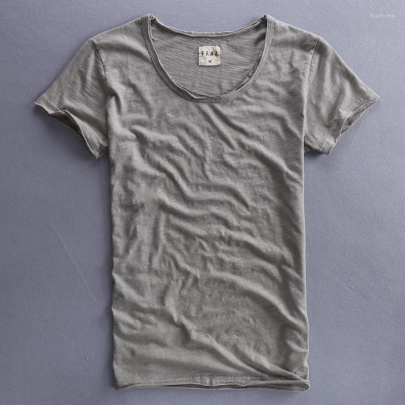 Men's T Shirts Summer Men Solid Color Linen Cotton Male V-neck Short Sleeve Casual Light Breathable Shirt