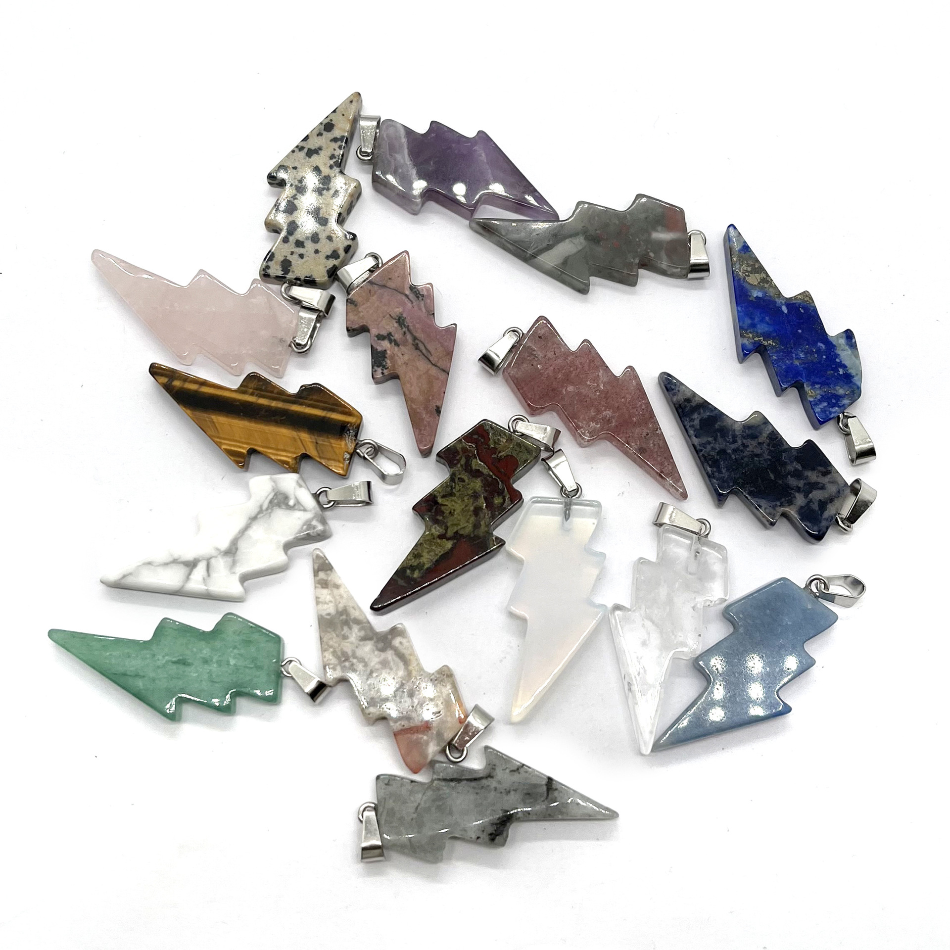 Natural Stone Lightning Shape Pendant Charms Reiki Healing Quartz Crystal Pendants For Necklaces Jewelry Making