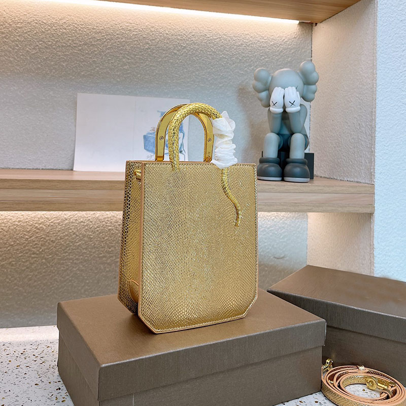 Mini Tote Bag Shimmer Serpenti Handle Crossbody Designer Shoulder Handbags Women Shopping Bags Genuine Leather Purse Clutch Pouch 5 Colors Removable Strap