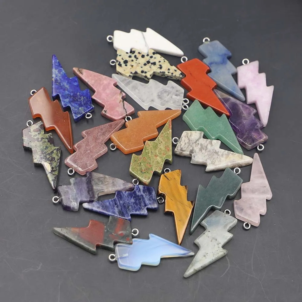 Natural Stone Lightning Bolt Necklaces Pendants Polished Charms Trendy Fashion Jewelry Making Women Earring Gifts Wholesale