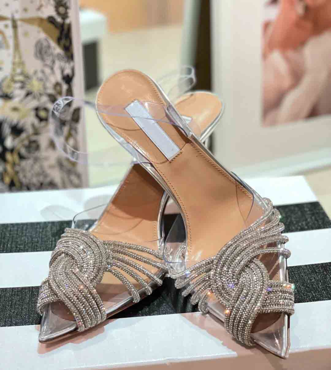 Women wedding dress shoes lady sandal high heels slingback shoe Aquazzura- Beaded stiletto heel Strass toe pointy thin heeled with box
Women wedding dress shoes lady sandal high heels slingback shoe Aquazzura- Beaded stiletto heel Strass toe pointy thin heeled with box