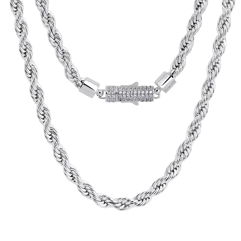 6mm 18-24inch 14K Yellow Gold Plated 316L Stainless Steel Twisted Rope Chain Necklace for Men Women Fashion Jewelry Gift