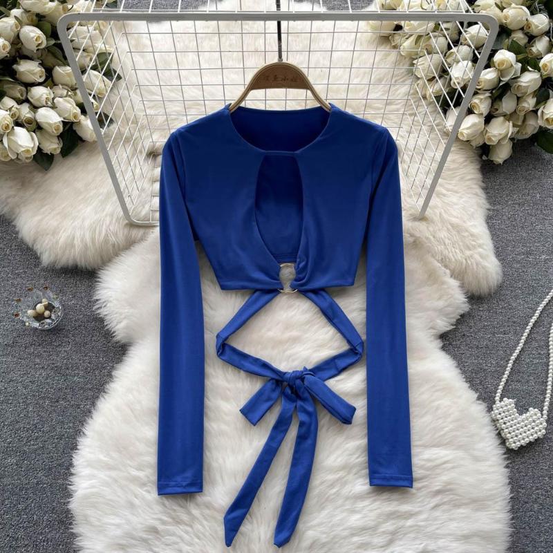 Women' T Shirts Satin Slim Fit Girl Design Sense Hollow Long-sleeved T-shirt Female Niche Chic Drawstring Slimming Short All-match Top, Blue
Women' T Shirts Satin Slim Fit Girl Design Sense Hollow Long-sleeved T-shirt Female Niche Chic Drawstring Slimming Short All-match Top, Blue