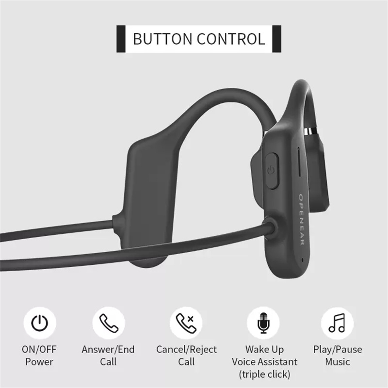 Bluetooth 5.0 Ear Hook Headphones AS3 Wireless Bone Conduction Headset w/Mic for Handsfree Calling IPX5 Waterproof Earphones