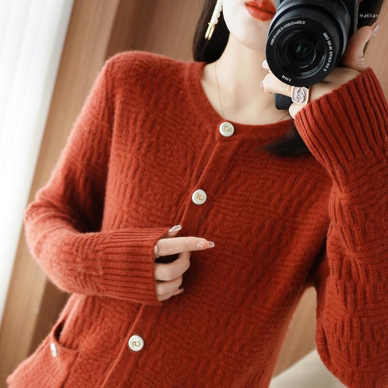 Women' Knits Pure Wool Cardigan Ladies Round Neck Cashmere Sweater Spring And Autumn Casual Knitted Jacket Solid Color Warm Tops, Burgundy
Women' Knits Pure Wool Cardigan Ladies Round Neck Cashmere Sweater Spring And Autumn Casual Knitted Jacket Solid Color Warm Tops, Burgundy