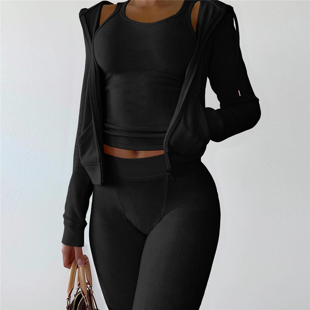 Bulk Items Wholesale Lots Fall Winter Tracksuits for Women 3 Piece Sets Long Sleeve jacket Vest Pants Double Sided Fleece Sweatsuits Casual Sportswear