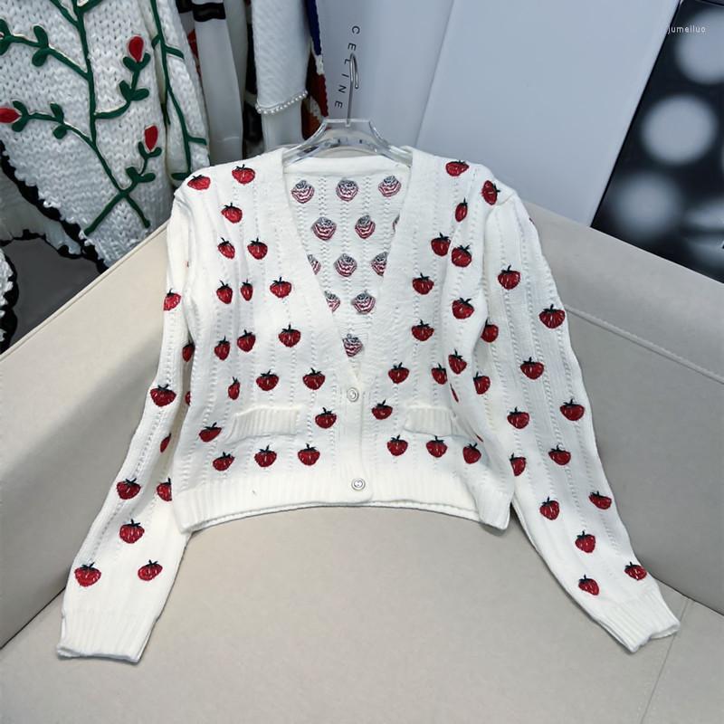 Women' Knits Strawberry Embroidery Deep V-neck Sweater Cardigan Women' Elegant Girly Sweet Heavy Work Short Sweaters Lady Cardigans, White
Women' Knits Strawberry Embroidery Deep V-neck Sweater Cardigan Women' Elegant Girly Sweet Heavy Work Short Sweaters Lady Cardigans, White