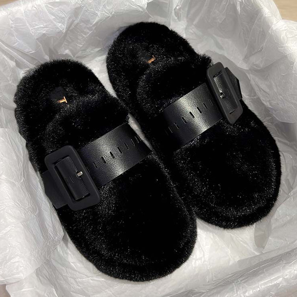 Fashion Fur Flats Platform Home Shoes Winter Slides Warm Foot Wear Women Slippers 2023 Mujer Zapatillas Mules Causal Shoes