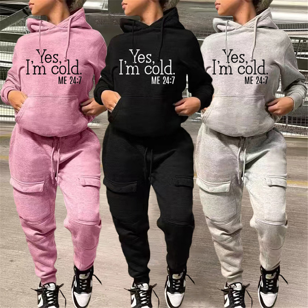 Plus Size 2XL Jogger Suits Women Tracksuits Fall Winter Clothing Hooded Hoodie and Pants Two Piece Set Casual Long Sleeve Sweatsuits Black Sportswear 