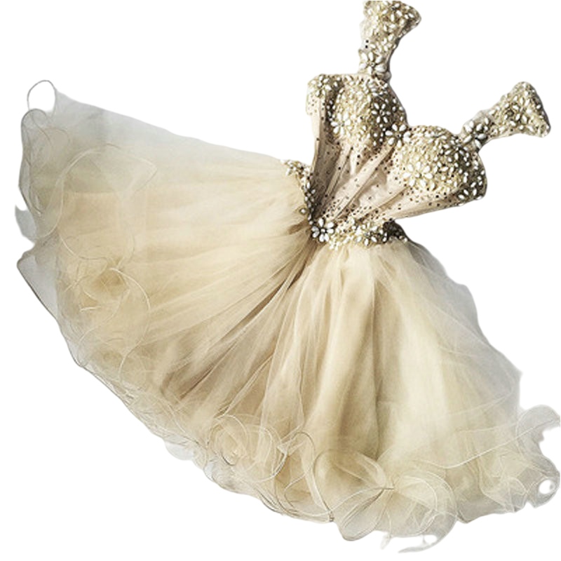 Champagne Sweetheart Knee-length prom dresses White Applique Pearls Formal Party Homecoming Dress Short Mini graduation Dresses