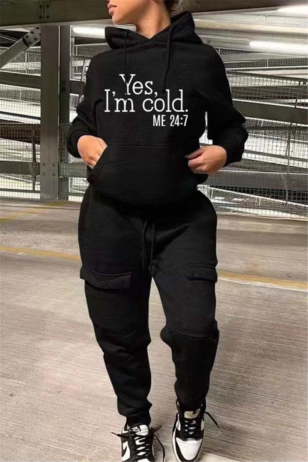 Plus Size 2XL Jogger Suits Women Tracksuits Fall Winter Clothing Hooded Hoodie and Pants Two Piece Set Casual Long Sleeve Sweatsuits Black Sportswear 