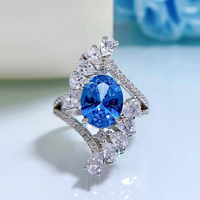Cluster Rings Luxury Silver 925 Jewelry Aquamarine Flower Ring Blue Crystal Diamond Oval 8 10MM Fine For Woman Wedding Party Gifts
Cluster Rings Luxury Silver 925 Jewelry Aquamarine Flower Ring Blue Crystal Diamond Oval 8 10MM Fine For Woman Wedding Party Gifts