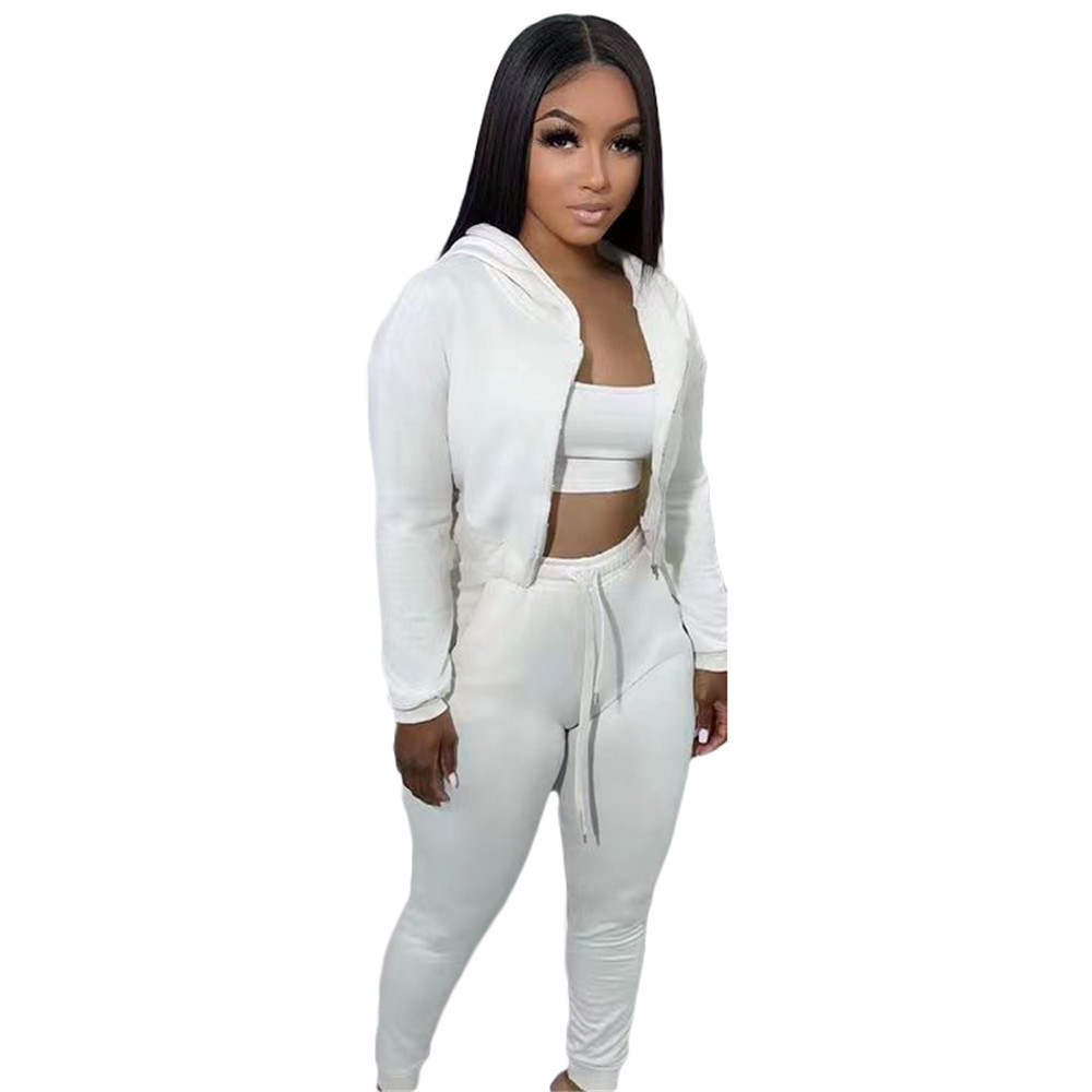 Fall Winter 3 Pieces Sets Women Tracksuits Long Sleeve Sweatsuits Casual Hooded Jacket Tank Top Pants Matching Sets Casual Sports Suits Sportswear 848