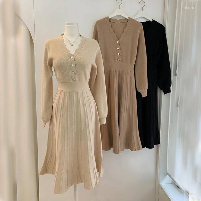 Casual Dresses Elegant Autumn Knitted Pleated Dress V-neck Belted Single-breasted Women Sweater Midi 2022 A-line Vestidos, Beige
Casual Dresses Elegant Autumn Knitted Pleated Dress V-neck Belted Single-breasted Women Sweater Midi 2022 A-line Vestidos, Beige