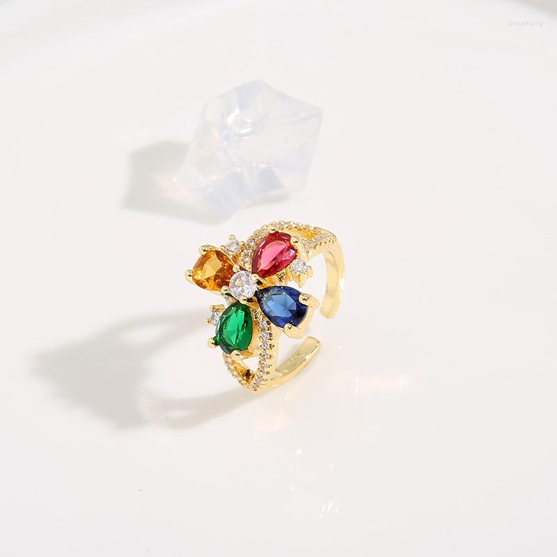 Wedding Rings Fashion Clover Ring For Women Girl Gold Color Trendy Rainbow Diamond Zircon Open Drop Party Gift
Wedding Rings Fashion Clover Ring For Women Girl Gold Color Trendy Rainbow Diamond Zircon Open Drop Party Gift