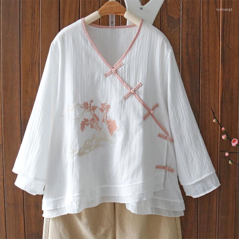 Women's Blouses Literary Autumn Women Oblique Button Embroidery Shirt Elegant White Pink V Neck Double Layer Cotton Linen Tops And 2022, Green
Women's Blouses Literary Autumn Women Oblique Button Embroidery Shirt Elegant White Pink V Neck Double Layer Cotton Linen Tops And 2022, Green