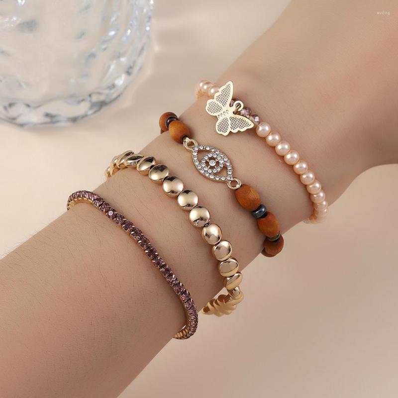 Charm Bracelets 4Pcs/Sets Wood Bead Bracelet Full Crystal Eyes Butterfly Sets Gold Color Metal Elastic Jewelry
Charm Bracelets 4Pcs/Sets Wood Bead Bracelet Full Crystal Eyes Butterfly Sets Gold Color Metal Elastic Jewelry