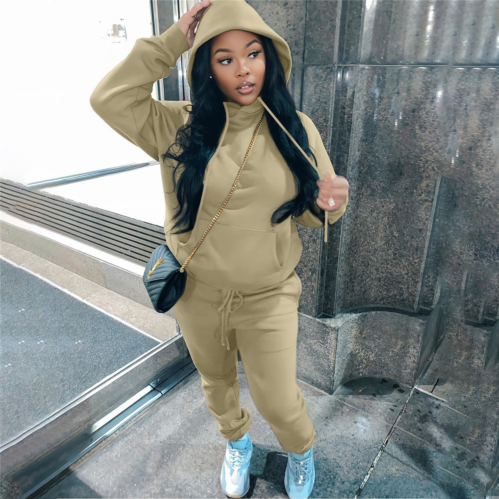 Plus size 4XL 5XL Jogger suits Women Tracksuits Fall Winter fleece Sweatsuits Long Sleeve Hooded Hoodie Pants Two Piece Set Casual Sports Suits Autumn